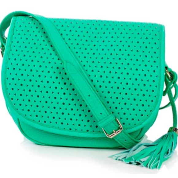 SADDLE BAG, ISAAC MIZRAHI SOFT LEATHER, SHAMROCK GREEN, SHOULDER STRAP, LINED - Picture 1 of 13